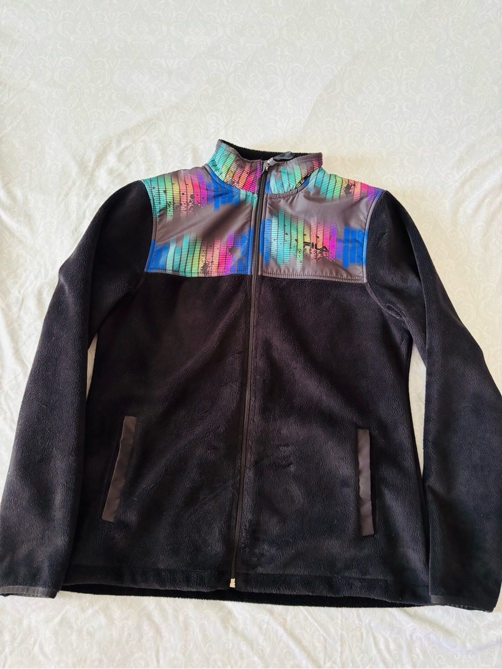 Fila Black Fleece Jacket with Multicolor Yoke
